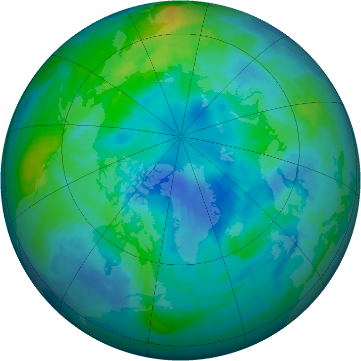 Arctic ozone map for 08 October 1997